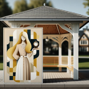 Maximalism，Park Pavilion，Wear clean and tidy clothes，Woman wi...