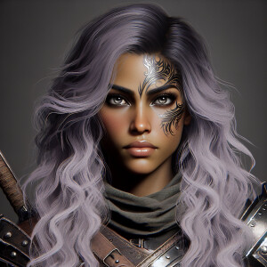 A beautiful huntress from the “Monster Hunter” series with dark...