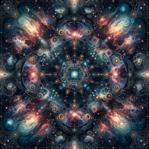 Symmetrical dark pattern tile, outer space aesthetic,