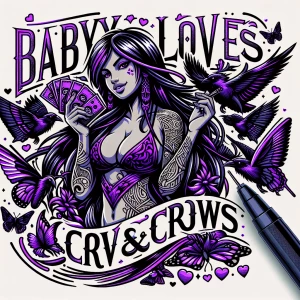 Design an anime-style logo for "Baby Loves & Crows" in bold call...