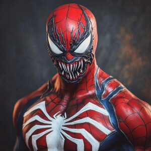 Photo realistic super man, spider man, venom