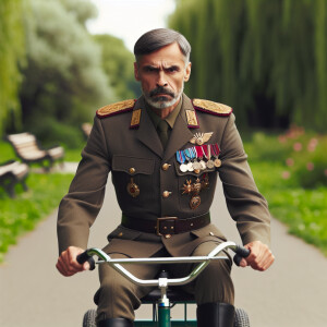 Saddam Hussein riding a tricle