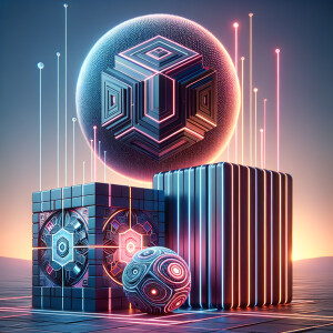 /imagine prompt:A dynamic 3D rendering of a cube, sphere, and cylinder, each evolving from monochrome to vivid hues, against a minimalist, surreal backdrop with an ethereal sky. The cube is adorned with geometric patterns, the sphere glows with neon lights, and the cylinder is enveloped in a misty fog. Created Using: abstract surrealism, minimalist framework, color transformation, glibatree prompt, intricate patterns, neon effects, atmospheric mood --ar 1:1