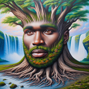 A hyper-realistic 3-D oil painting depicting a tree integrated w...