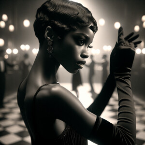 realistic painting of a 1920 s short - haired flapper African-Am...