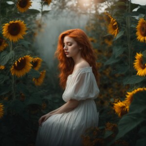 Artistic image. Ginger haired, pale skin, beautiful female. Ful...