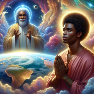 Create an image depicting Jesus Christ as African-American with...