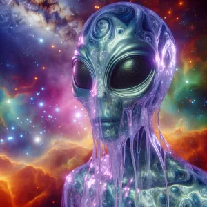 A alien wearing a gelatinous mask