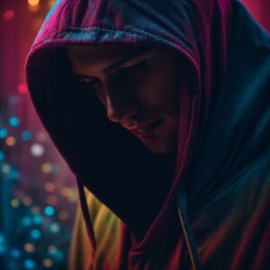 Depressed hooded man