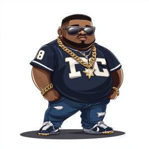 Create a funny cartoon like overweight African American male wit...