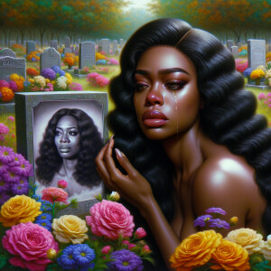 A beautiful light-skinnedb African-American woman with long wavy...