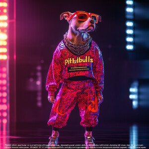 "Pitbulls modeling athletic sportswear on a runway, showcasing a...