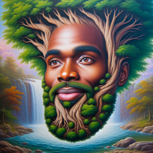 A hyper-realistic 3-D oil painting depicting a tree integrated w...