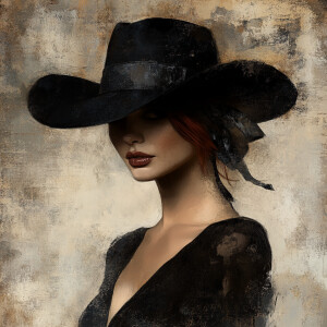 Create an artistic portrait featuring a woman with a round face...