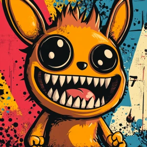 Stylized character portrait of a mischievous designer toy creat...