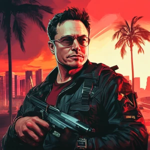Elon Musk in GTA art style — Aks-74u — highly detailed character...