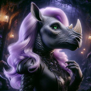 intricately detailed photo quality anthropomorphic rhinoceros wo...