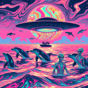 aliens riding dolphins. the water is the oil they use for psyche...
