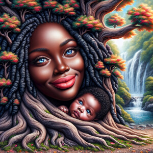 Create a close-up, hyper-realistic 3-D oil painting of a tree wi...
