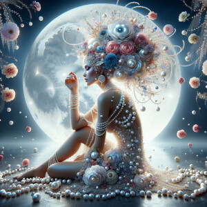 "Create an image of a majestic light skin Hawaiian woman whose f...