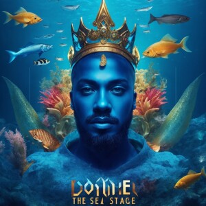 A 2D illustration of a sea  with a close-up view of a man wearin...