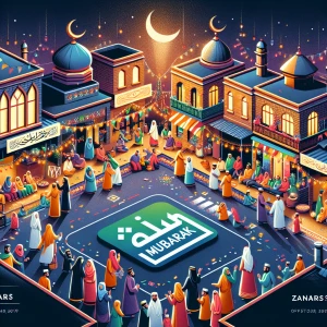 Eid festival  image with “ ZINARS”,brand ,  mention “ EID MUBARA...