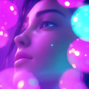 Ultra-realistic digital art, head-on eye-level portrait of a fem...