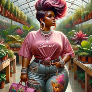 16K abstract oil painting of a beautiful regal plus-size caramel...