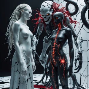 Photorealistic lucid nightmare Grimdark horror fantasy. A white...