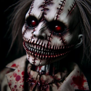 intricately detailed macabre demonic  doll with stitched face, s...