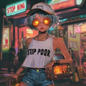 young, rebellious anime-style character. The character should ha...