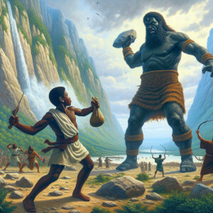 A 3D-style oil painting of a dramatic scene set in ancient Israe...