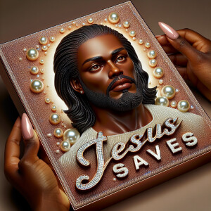 A 3D realistic artwork featuring the phrase 'Jesus Saves' adorne...