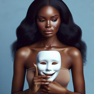 A light skin, african-American long black hair, she is beautiful...