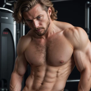 Describe amature man exconfidenc while displayinaikemusclarandha...