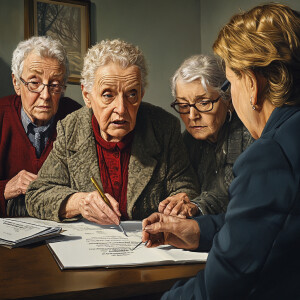Create a hyper realistic photo that depicts senior citizens aski...
