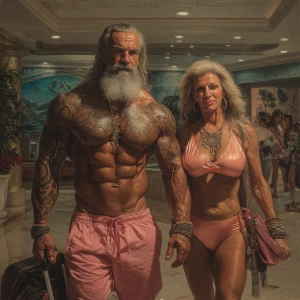 Hyperrealistic oil painting ,a australian muscular beefy bearded...