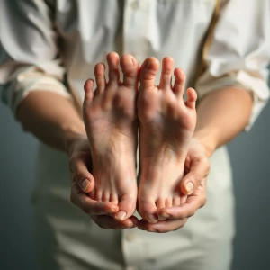 Holding a pair of human feet gently in one's hands, displaying a...