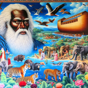 A close-up and detailed wall painting focusing on Noah, depicted...