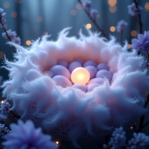 A close-up, dreamy, and peaceful image of a magical breathing ne...