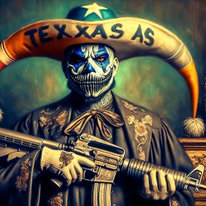 Sinister Mexican American rapper wearing Hollywood make-up to lo...