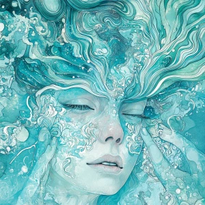 Design an illustration of a woman emanating supernatural energy,...