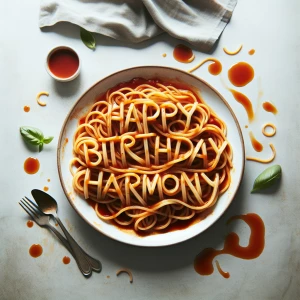 Draw a plate of spaghetti and have the words. Happy birthday har...