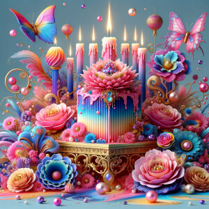 Craft a digital artwork that dramatically amplifies the colorful...