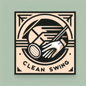 Create a minimalist, sophisticated deco inspired logo for "Clean Swing," a golf club care service offering cleaning, buffing, polishing, and refinishing. The logo should emanate a premium, upscale vibe akin to top sporting brands like Nike and Callaway, emphasizing simplicity, clever negative space utilization, and limiting elements to three colors maximum. Eschew cartoonish graphics, depictions of golf balls, clubs, detailed artwork, and any text or numerals.