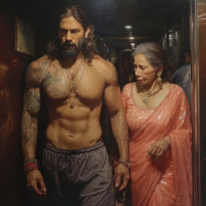 Hyperrealism painting ,a new delhi muscular beefy bearded tatto...