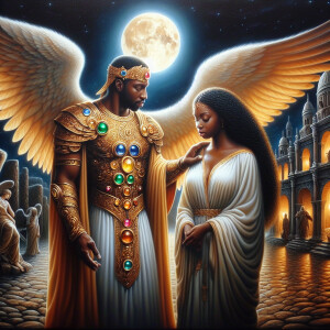 Create an oil painting image featuring a male angel and a grievi...
