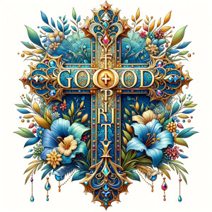 Create an image of a majestic cross, larger in size, with a harm...