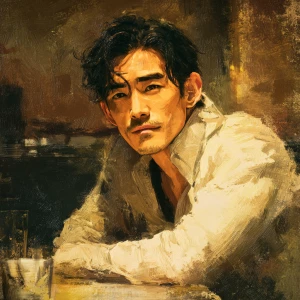 a handsome man, 40 years old, thick eyebrows, long eyelashes, bl...
