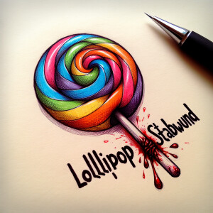 LOLLIPOP STABWOUND. rainbow swirl candy colors on Lollipop. Bloo...